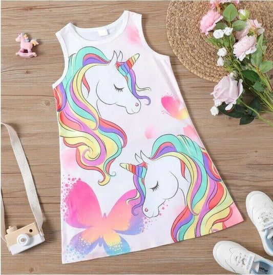 Unicorn Dress Girls Dress Rainbow Unicorns Butterlies Girls Dress NEW - MARIGOLD 
