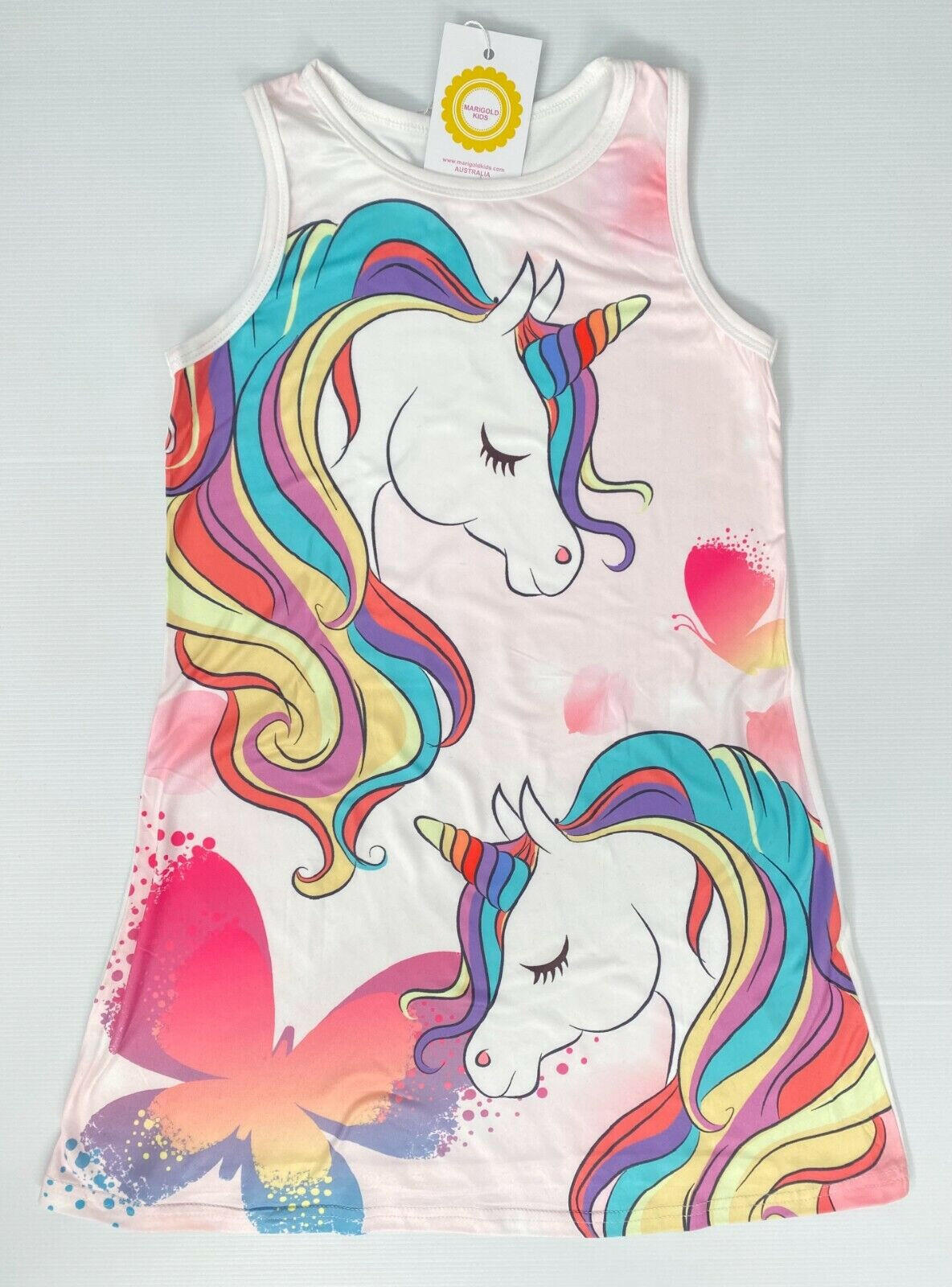 Unicorn Dress Girls Dress Rainbow Unicorns Butterlies Girls Dress NEW - MARIGOLD 