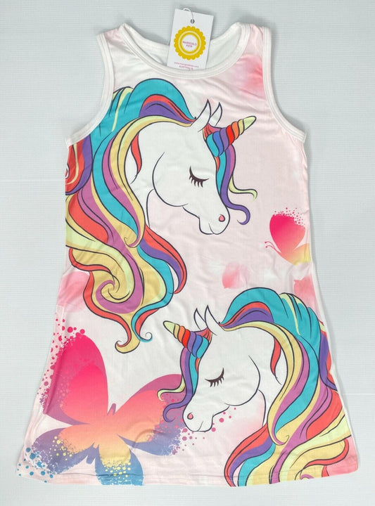 Unicorn Dress Girls Dress Rainbow Unicorns Butterlies Girls Dress NEW - MARIGOLD 