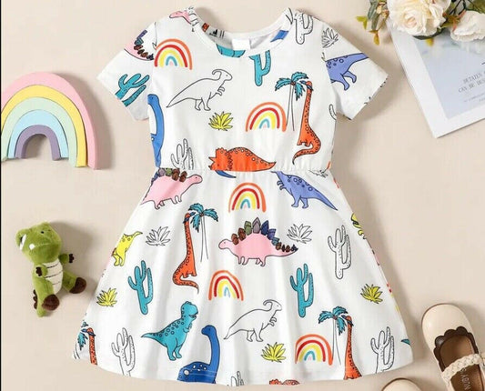 Girls Dress- Girls' Dinosaur Print Dress - MARIGOLD 
