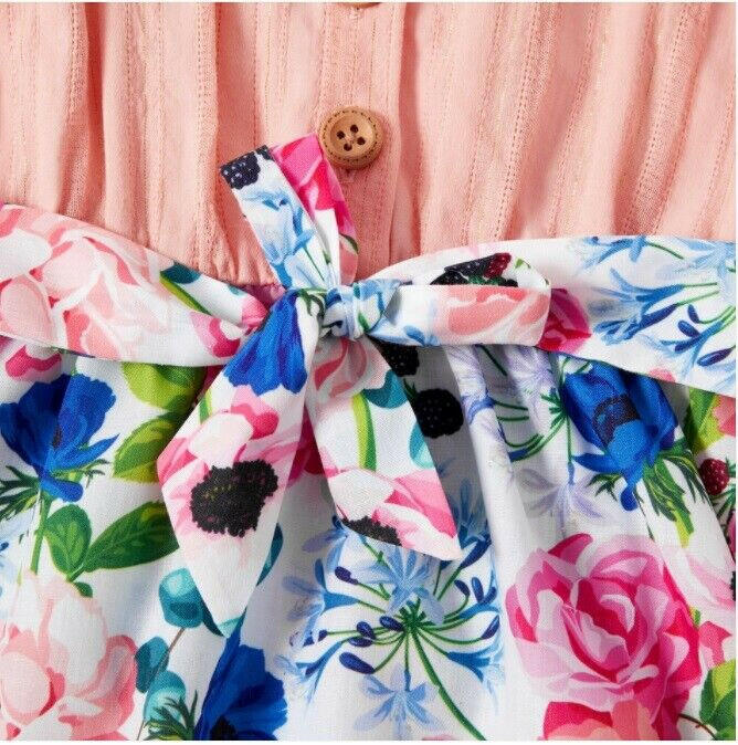 Pink and Floral Print Belted Tank Dress - MARIGOLD 
