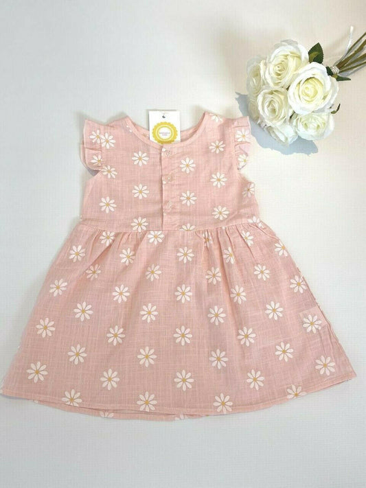 Baby Girls Dress Light Pink Daisy Flutter Sleeve Baby Girls Dress - MARIGOLD 