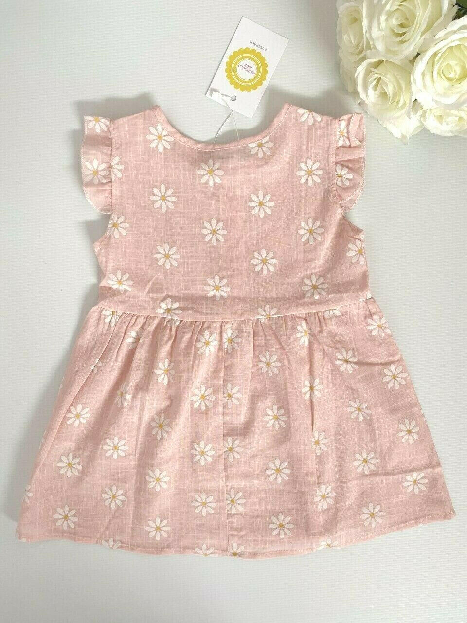 Baby Girls Dress Light Pink Daisy Flutter Sleeve Baby Girls Dress - MARIGOLD 