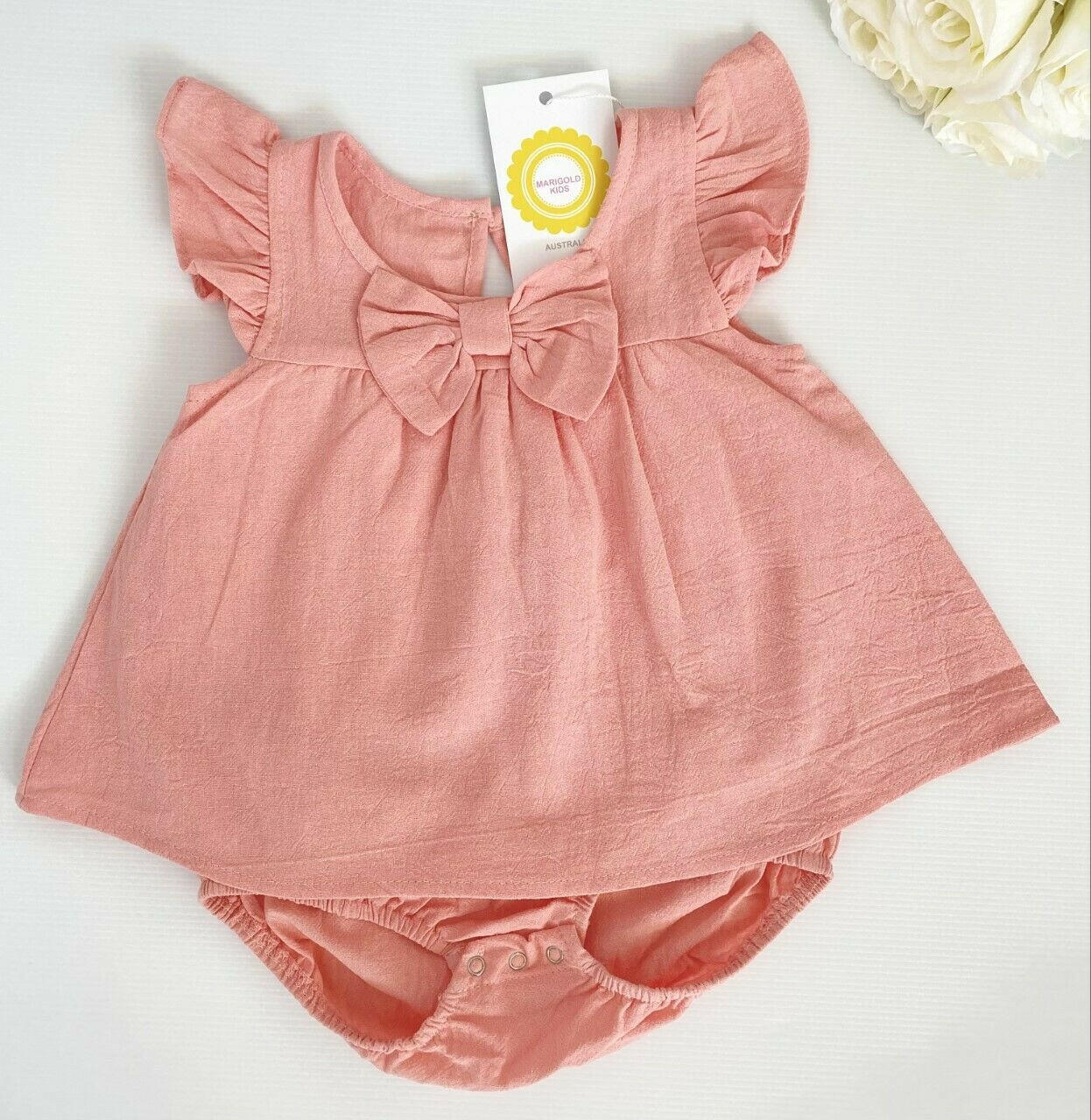 Baby Girls Dress new pink cotton bow baby girl dress - MARIGOLD 
