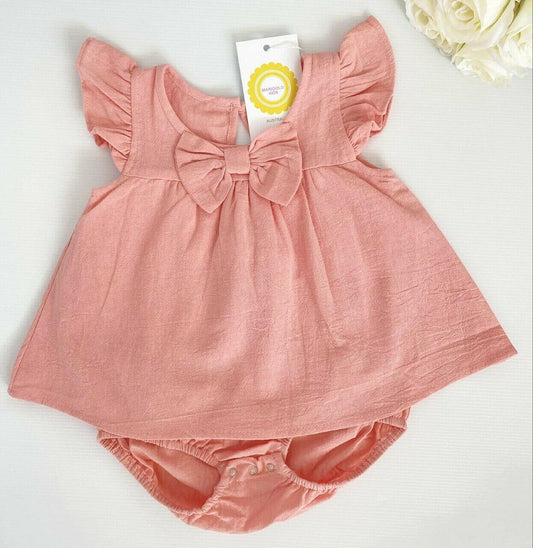 Baby Girls Dress new pink cotton bow baby girl dress - MARIGOLD 