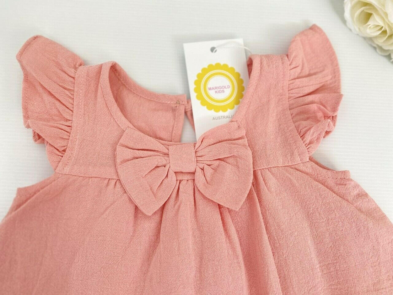 Baby Girls Dress new pink cotton bow baby girl dress - MARIGOLD 