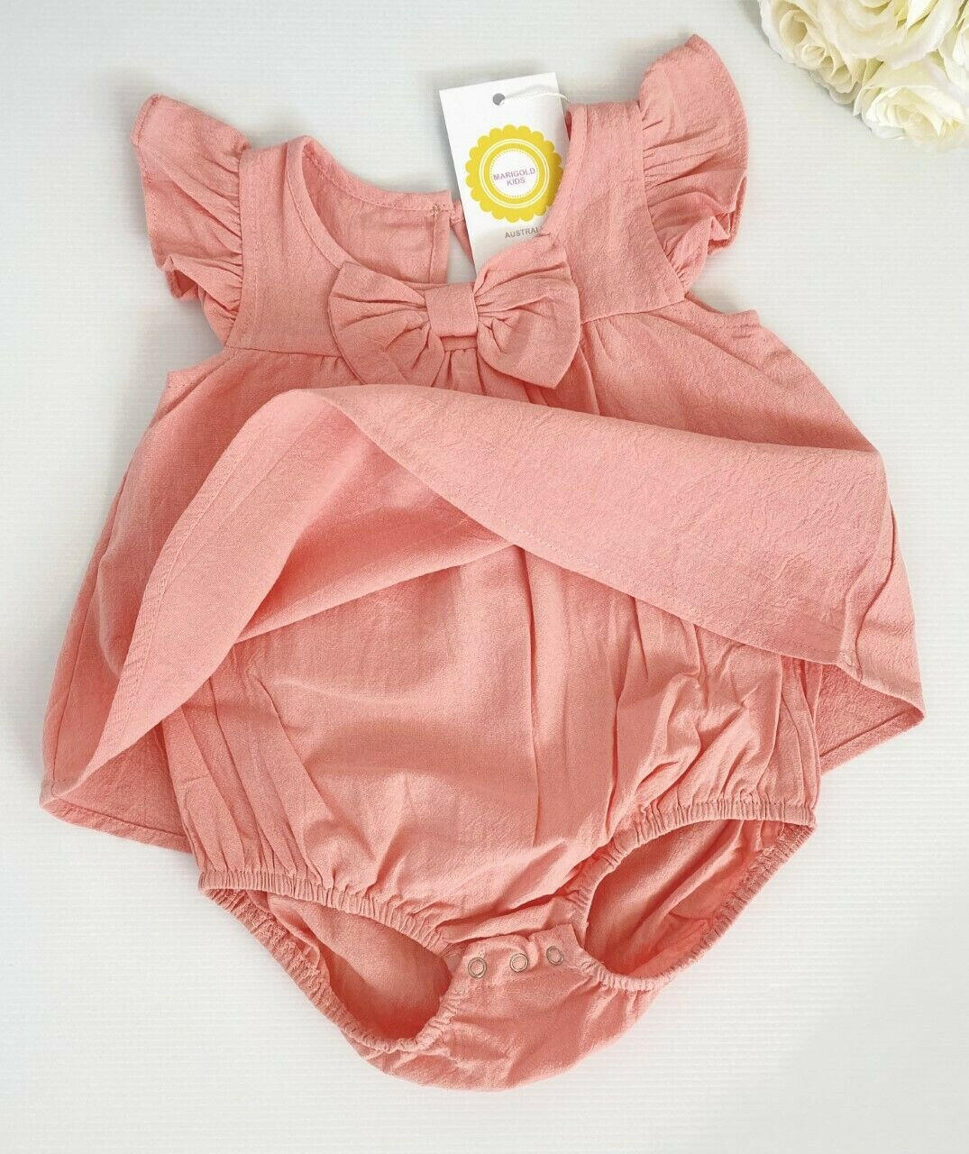 Baby Girls Dress new pink cotton bow baby girl dress - MARIGOLD 
