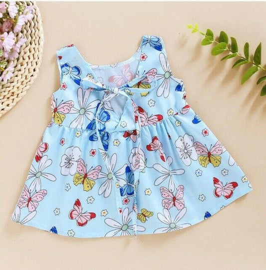 Baby Girls Sky Blue Butterfly Print Dress - MARIGOLD 