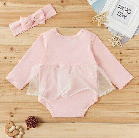 size 0-3m to 6-9m new baby girls outfit swan princess tulle dress & headband set - MARIGOLD 