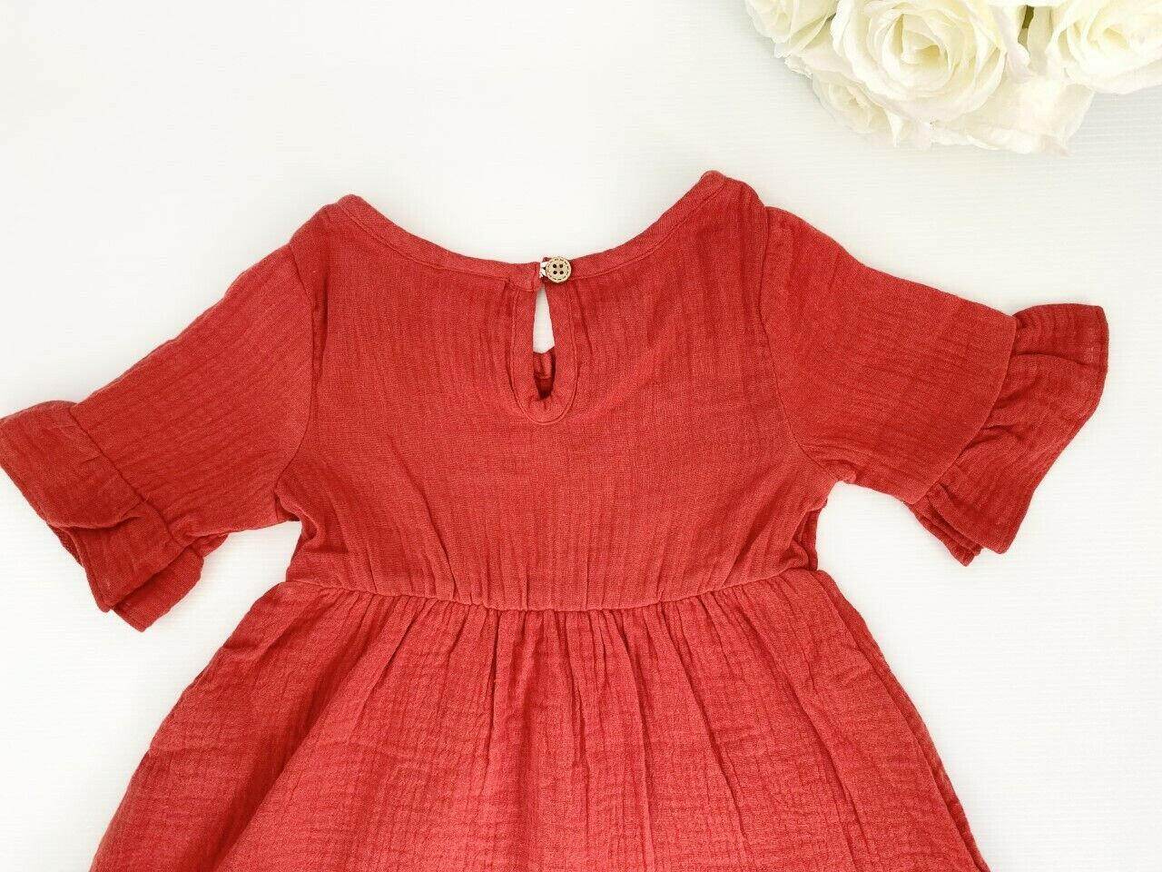 size 3-6m to 12-18 months baby toddler dress 100% cotton red boho ruffle dress - MARIGOLD 