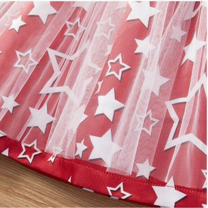 Size 6-9m to 18-24 months baby toddler girls dress red white star tulle dress - MARIGOLD 
