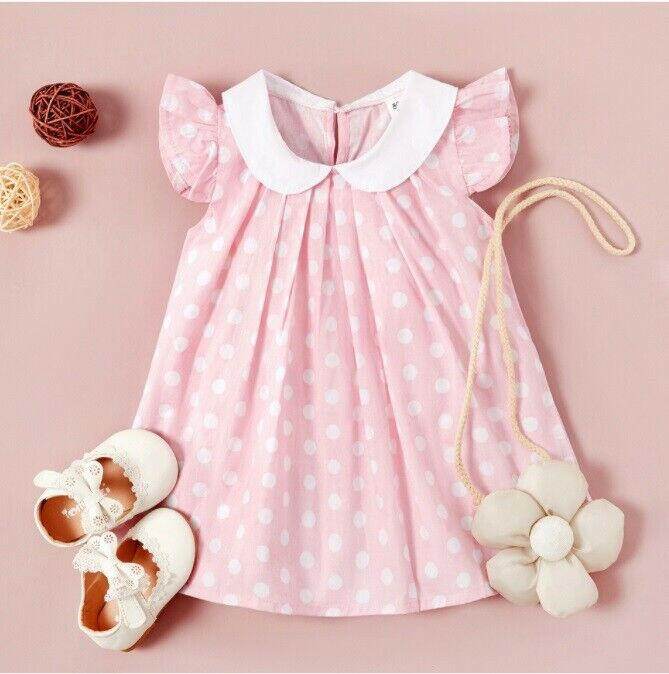 size 6-9m to 18-24m baby dress pink polka dot doll collar dress - Select Size - MARIGOLD 