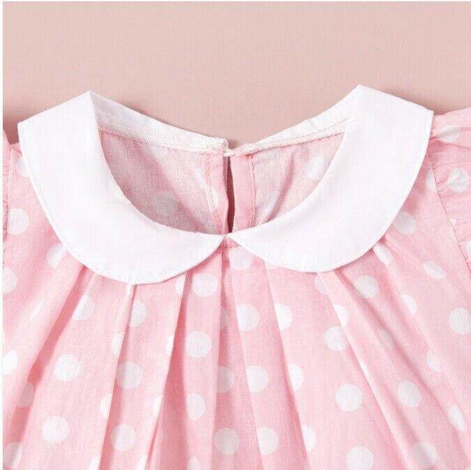 size 6-9m to 18-24m baby dress pink polka dot doll collar dress - Select Size - MARIGOLD 