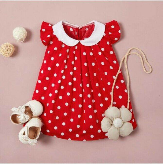 size 6-9m to 18-24m baby dress red polka dot doll collar dress - Select Size - MARIGOLD 