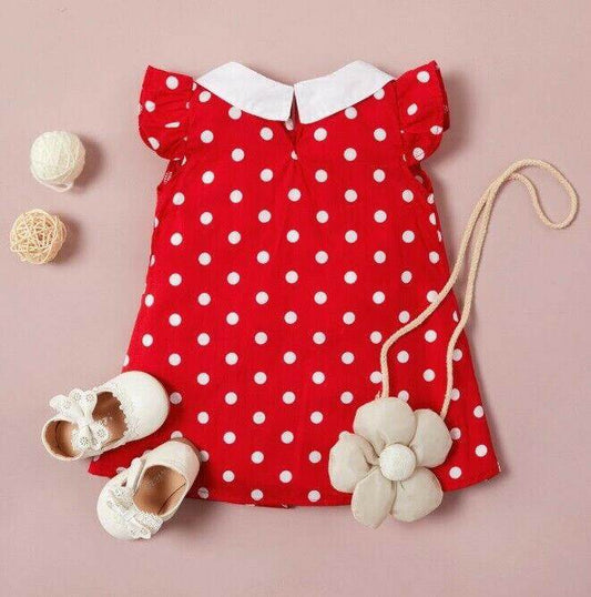 size 6-9m to 18-24m baby dress red polka dot doll collar dress - Select Size - MARIGOLD 