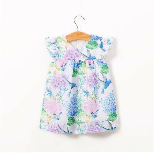 size 6-9m to 18-24m new baby girls dress blue hummingbird hydrangea floral dress - MARIGOLD 