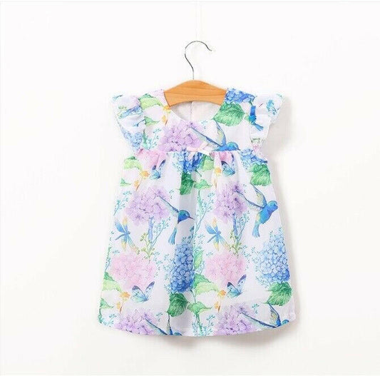 size 6-9m to 18-24m new baby girls dress blue hummingbird hydrangea floral dress - MARIGOLD 