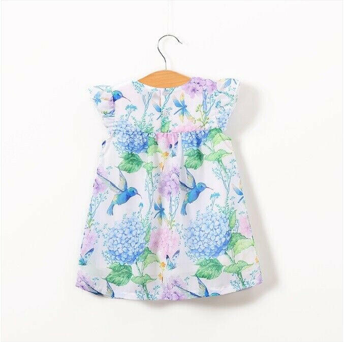 size 6-9m to 18-24m new baby girls dress blue hummingbird hydrangea floral dress - MARIGOLD 