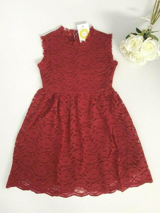 size 4-5y to 10-11 years new girls dress dark rose red floral lace girls dress - MARIGOLD 