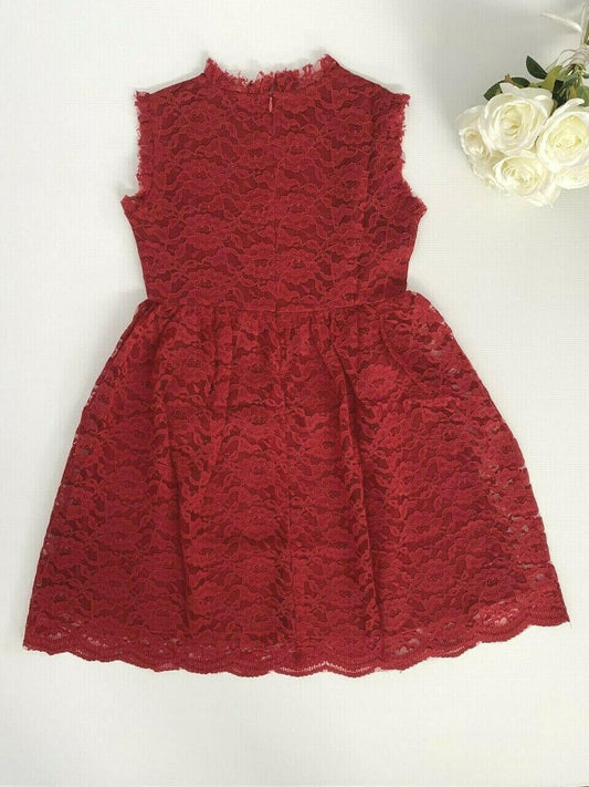 size 4-5y to 10-11 years new girls dress dark rose red floral lace girls dress - MARIGOLD 