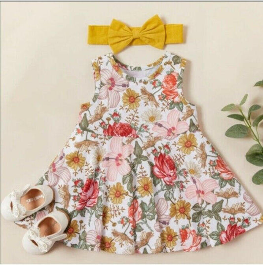 baby girls dress floral baby dress and yellow headband set - MARIGOLD 