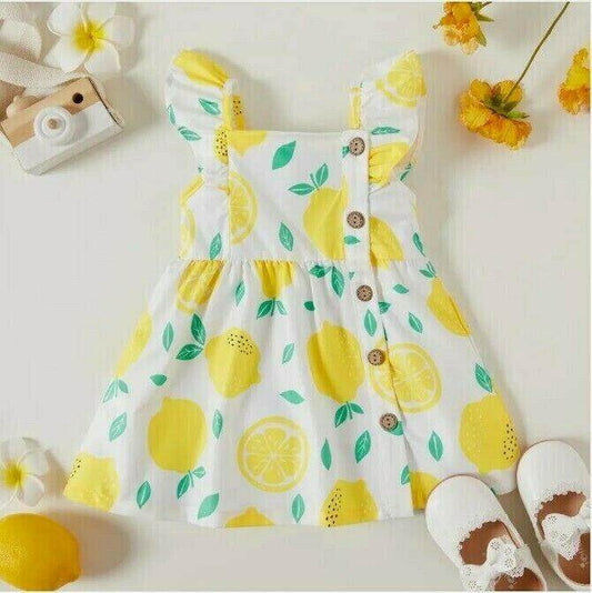 baby girls dress new yellow lemon flutter sleeve button baby girls dress - MARIGOLD 