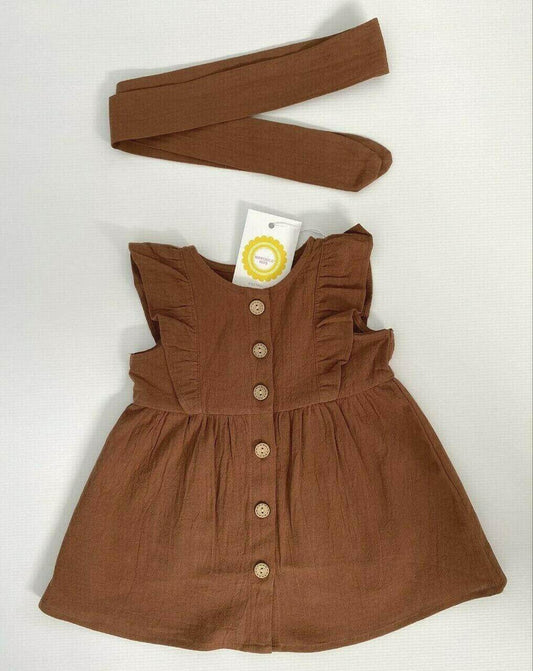 size 3-6m/6-9m/9-12m/18-24m cocoa brown button front baby dress & headband set - MARIGOLD 