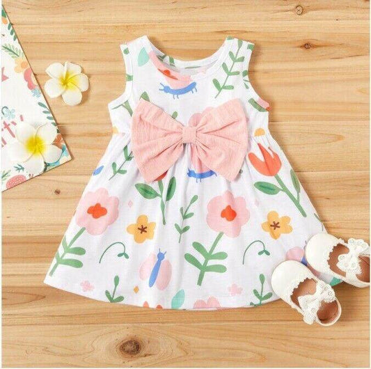 size 3-6m to 18-24m new baby girls dress pink bow floral butterfly girls dress - MARIGOLD 