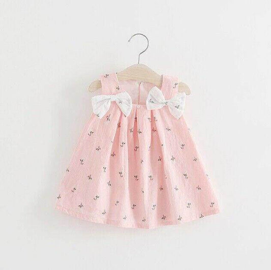 size 9-12m to 2-3y new girls dress Pink Floral Shoulder Bow Dress -Select Size - MARIGOLD 