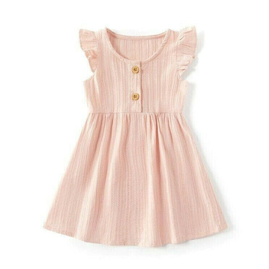 Baby Girls Dress Size 12-18 months 100% Cotton Pink Flutter Sleeve Baby Dress - MARIGOLD 