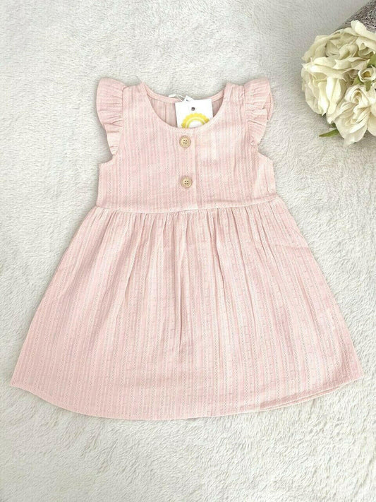 Baby Girls Dress Size 12-18 months 100% Cotton Pink Flutter Sleeve Baby Dress - MARIGOLD 