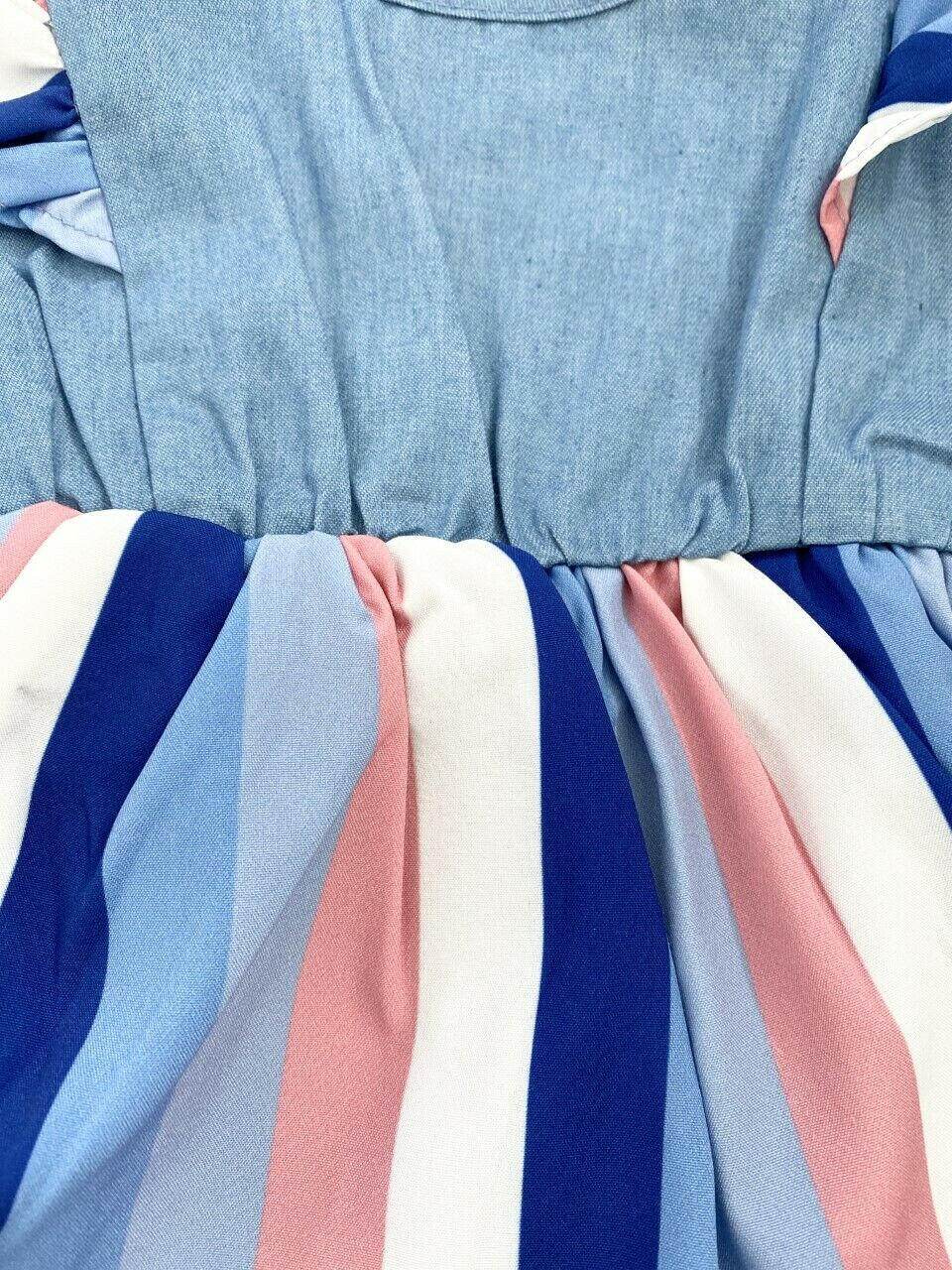 Baby Girls Dress Size 6-9 months Blue and Pink Striped Chambray Baby Dress - MARIGOLD 