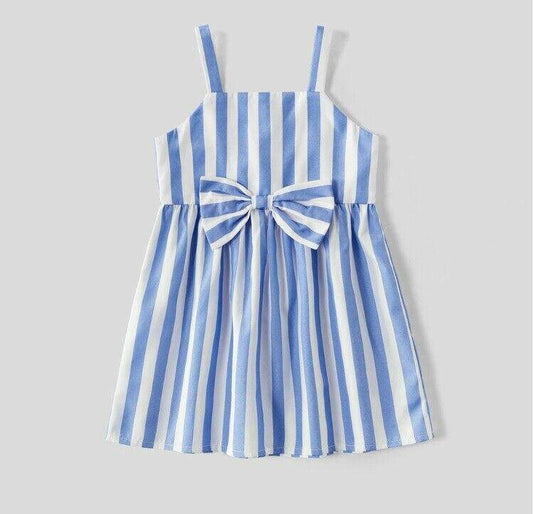 Baby girls dress size 9-12 months new blue & white stripe bow front baby dress - MARIGOLD 