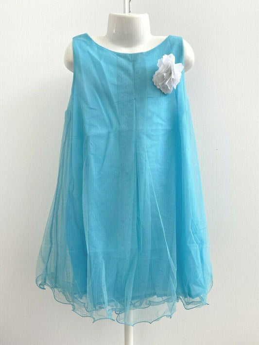 Blue Tulle Dress with Flower Brooch - MARIGOLD 
