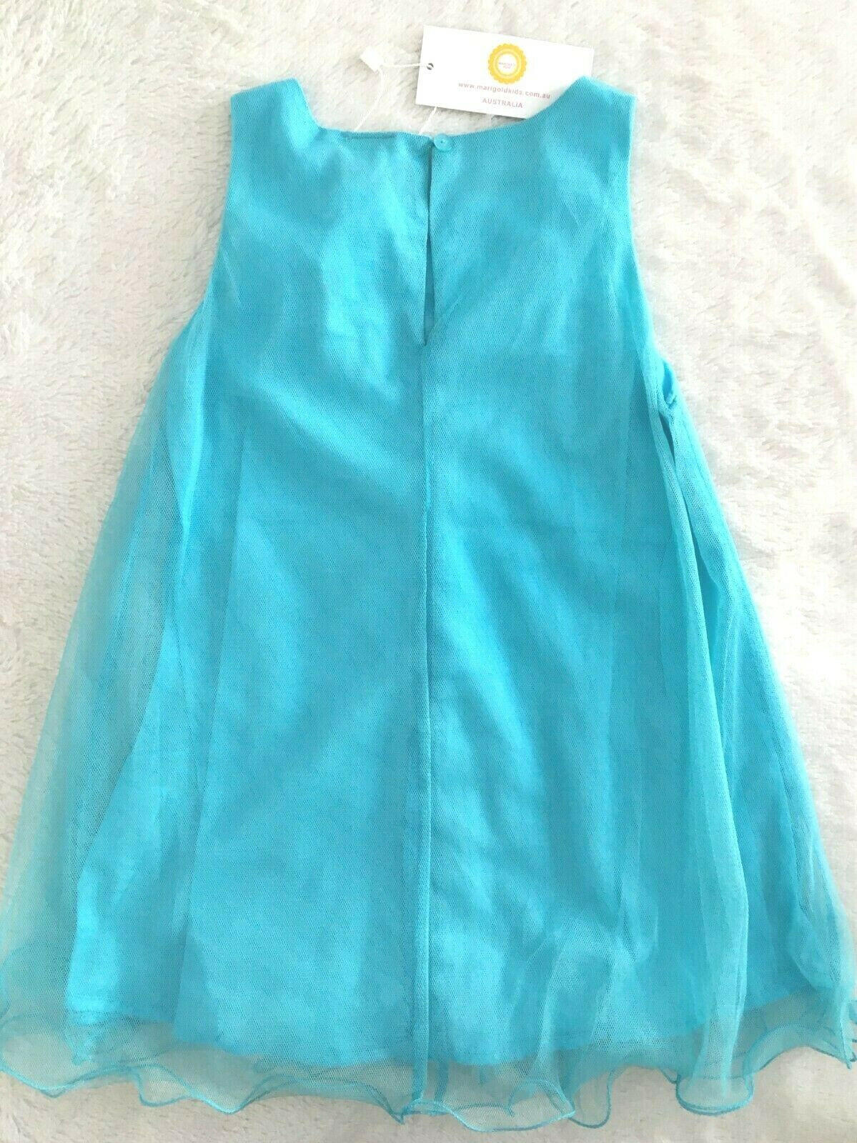 Blue Tulle Dress with Flower Brooch - MARIGOLD 