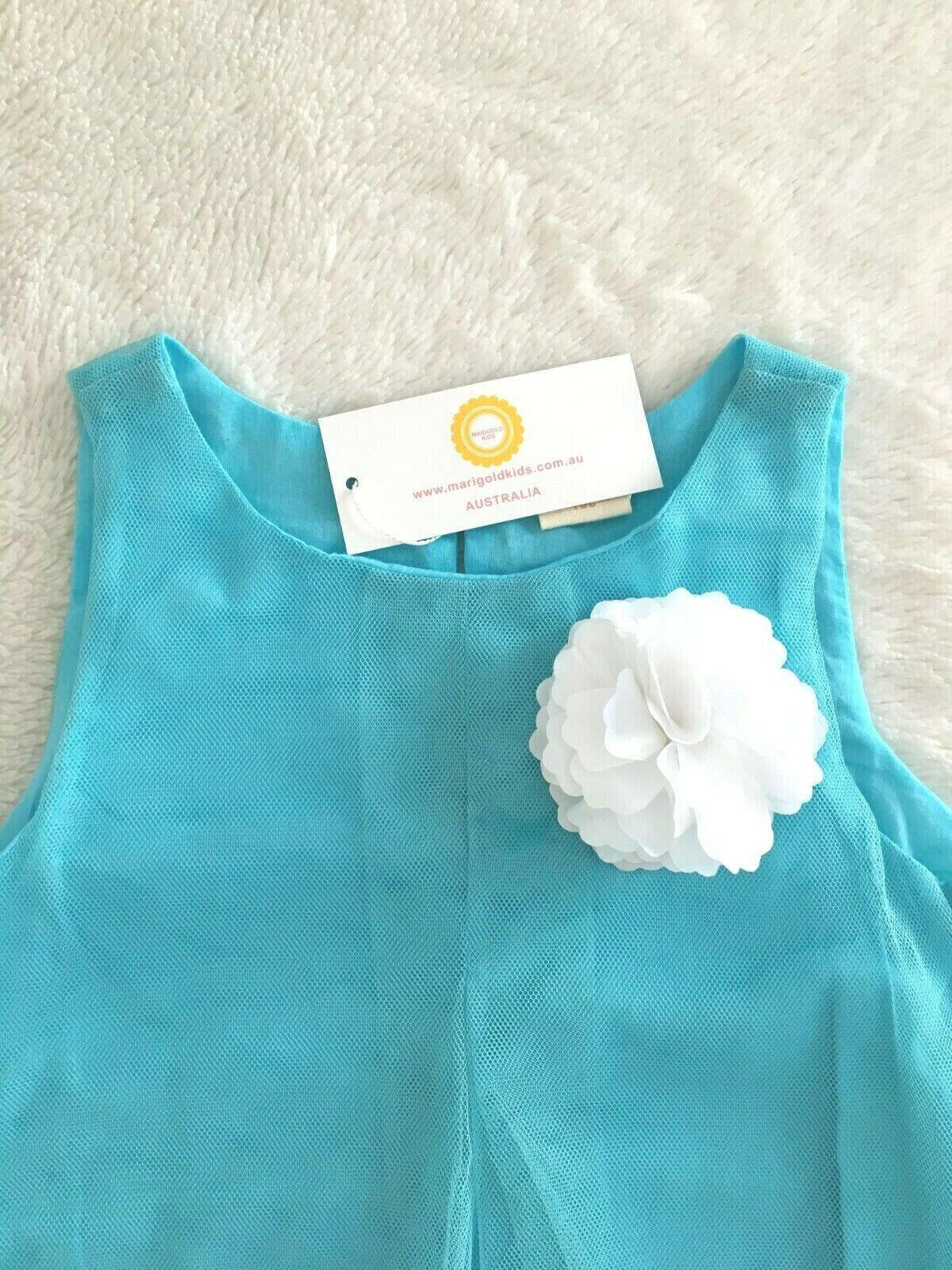Blue Tulle Dress with Flower Brooch - MARIGOLD 