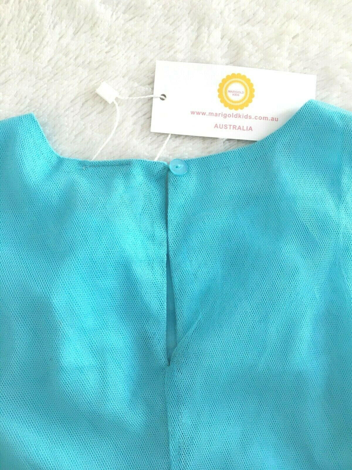 Blue Tulle Dress with Flower Brooch - MARIGOLD 
