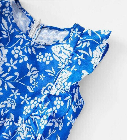 Girls Dress Blue Floral Mosaic High Low Dress & Headband Set Size 3-4 Years New - MARIGOLD 