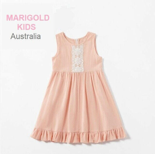 Girls Dress New Size 2 years 100% Cotton Pretty Pink Ruffle Hem Girls Dress - MARIGOLD 