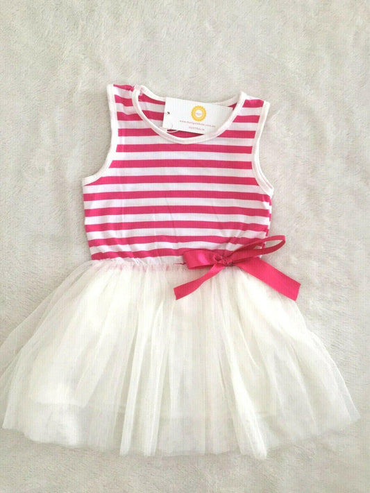 Girls Dress New Size 2 Years Rasberry Red Stripe Tulle Dress Girls Party Dress - MARIGOLD 