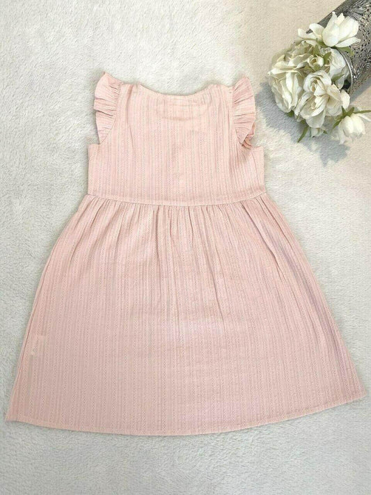 Girls Dress New Size 3-4 years 100% Cotton Pink Flutter Sleeve Button Dress - MARIGOLD 