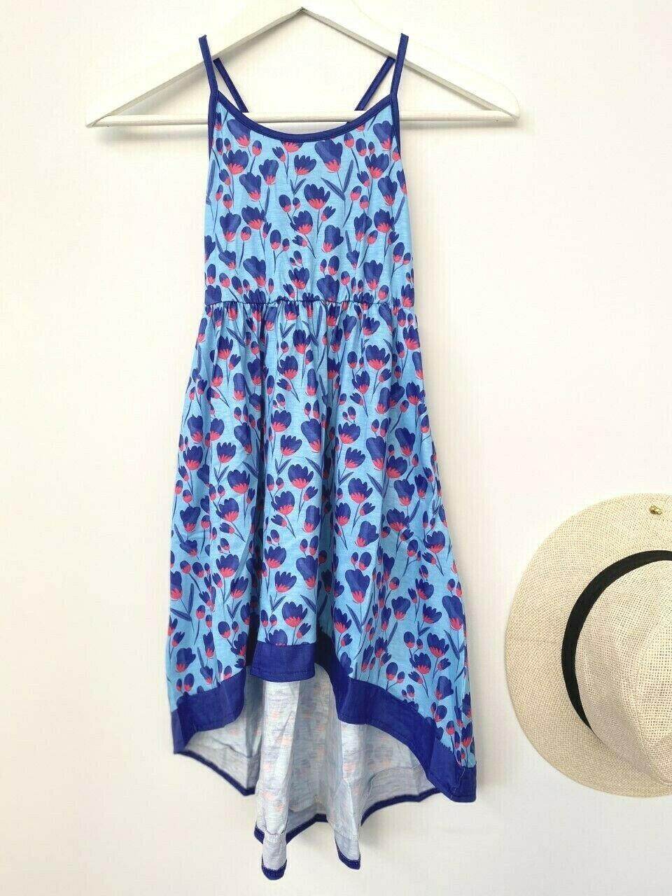 Girls Dress New Size 4-5 Years Blue Floral High Low Dress with pockets - MARIGOLD 