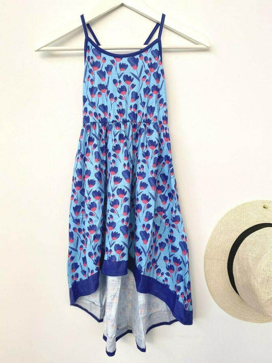 Girls Dress New Size 4-5 Years Blue Floral High Low Dress with pockets - MARIGOLD 