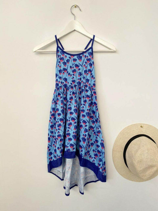 Girls Dress New Size 4-5 Years Blue Floral High Low Dress with pockets - MARIGOLD 
