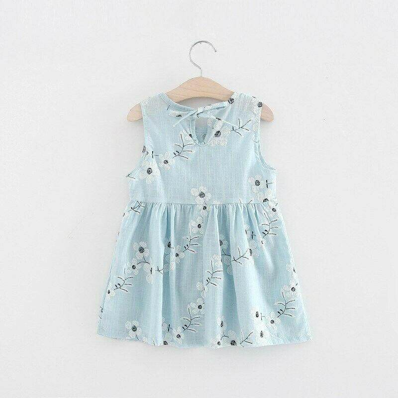 Pretty White and Blue Floral Dress - Girls' (Size 18-24 Months) - MARIGOLD 