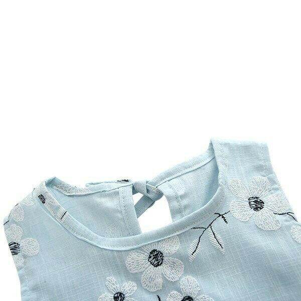 Pretty White and Blue Floral Dress - Girls' (Size 18-24 Months) - MARIGOLD 