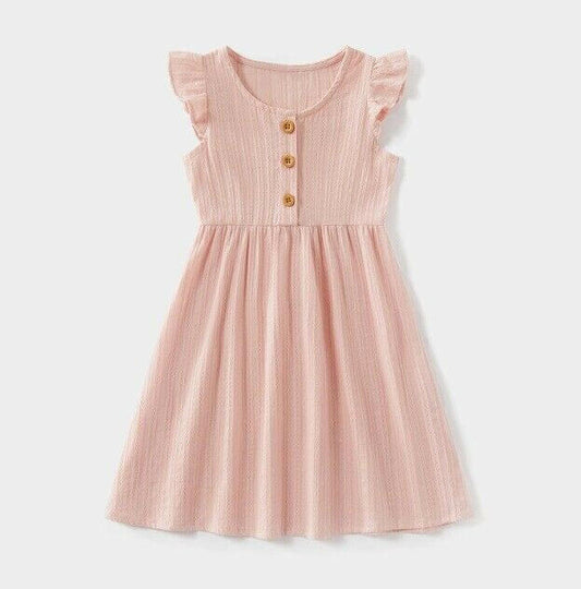 Girls Dress Size 2 years New 100% Cotton Pink Flutter Sleeve Girls Dress - MARIGOLD 