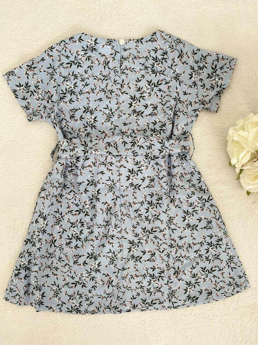 girls dress size 3-4 years new blue flower blossom print belted girls dress - MARIGOLD 