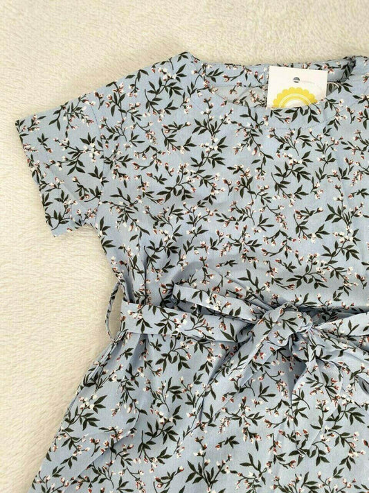 girls dress size 3-4 years new blue flower blossom print belted girls dress - MARIGOLD 