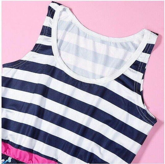 Girls Dress Size 4-5 Years New Navy Blue Stripe Bodice Floral Girls Dress - MARIGOLD 